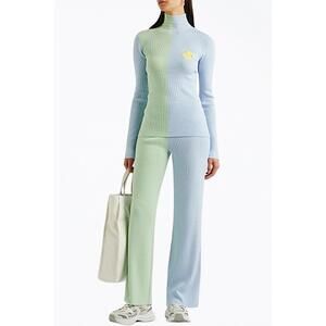 NEW HELMSTEDT awa ribbed-knit turtleneck top in green/blue